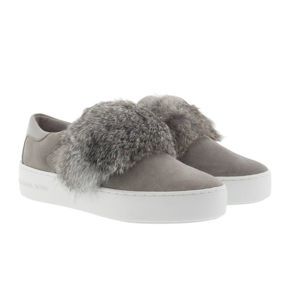 MICHAEL KORS Grey Fur Slip On Sneakers Size US 9.5 - Picture 1 of 9